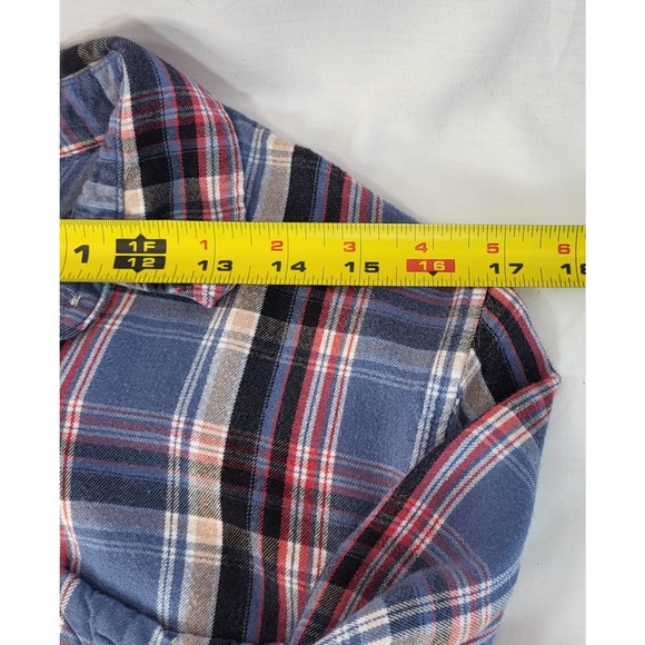 Levis Womens Flannel Shirt XL Boyfriend Fit Blue Plaid Button Up Barrel Cuff - Picture 8 of 10